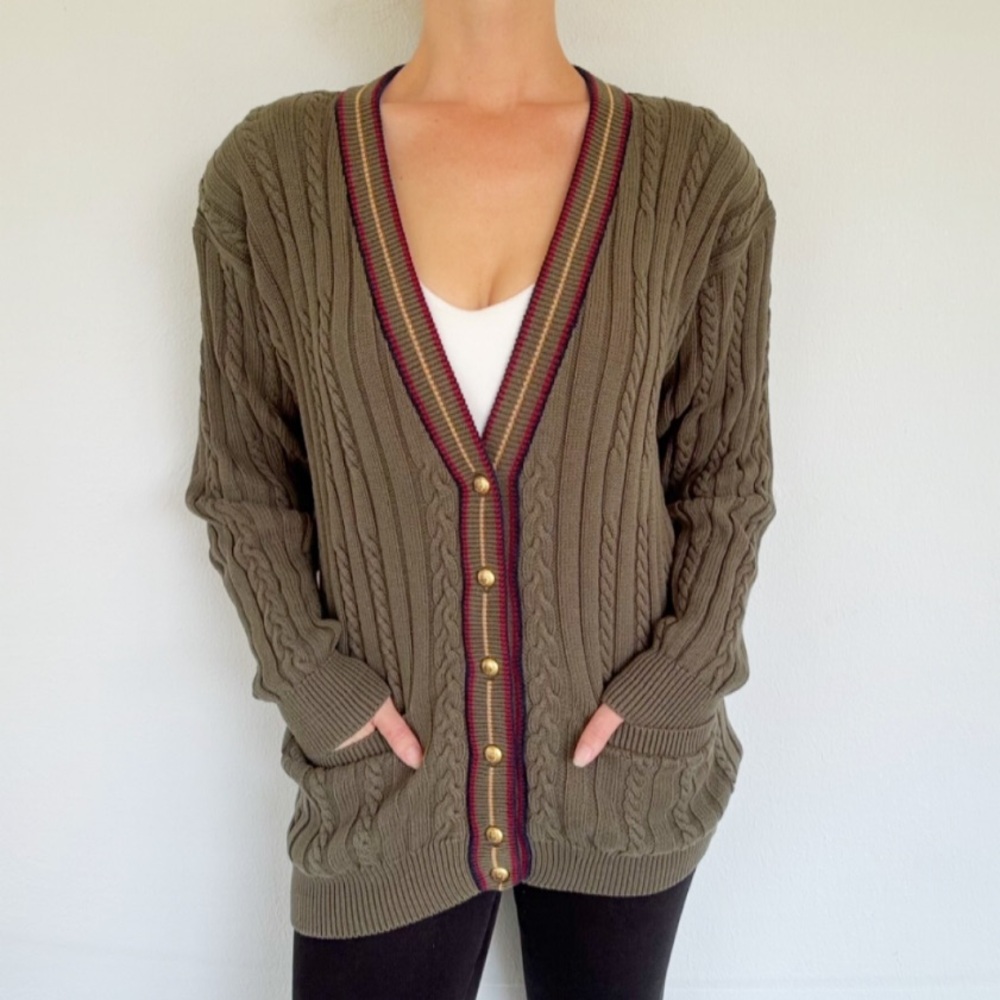 Vintage Minisceongo Golf Club green cable knit cotton v-neck cardigan medium
